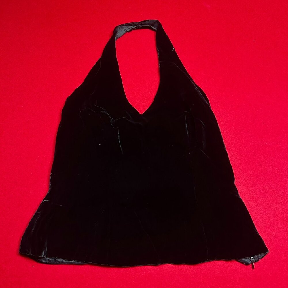Vintage Black Velvet Halter Top – Size 10